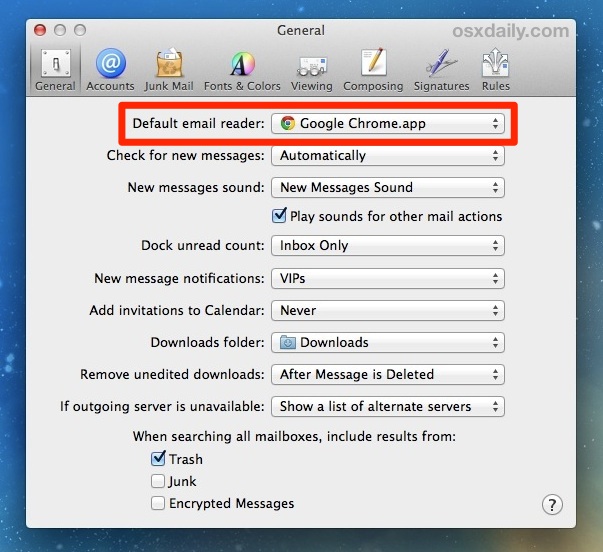 set the default email in outlook 2016 for mac